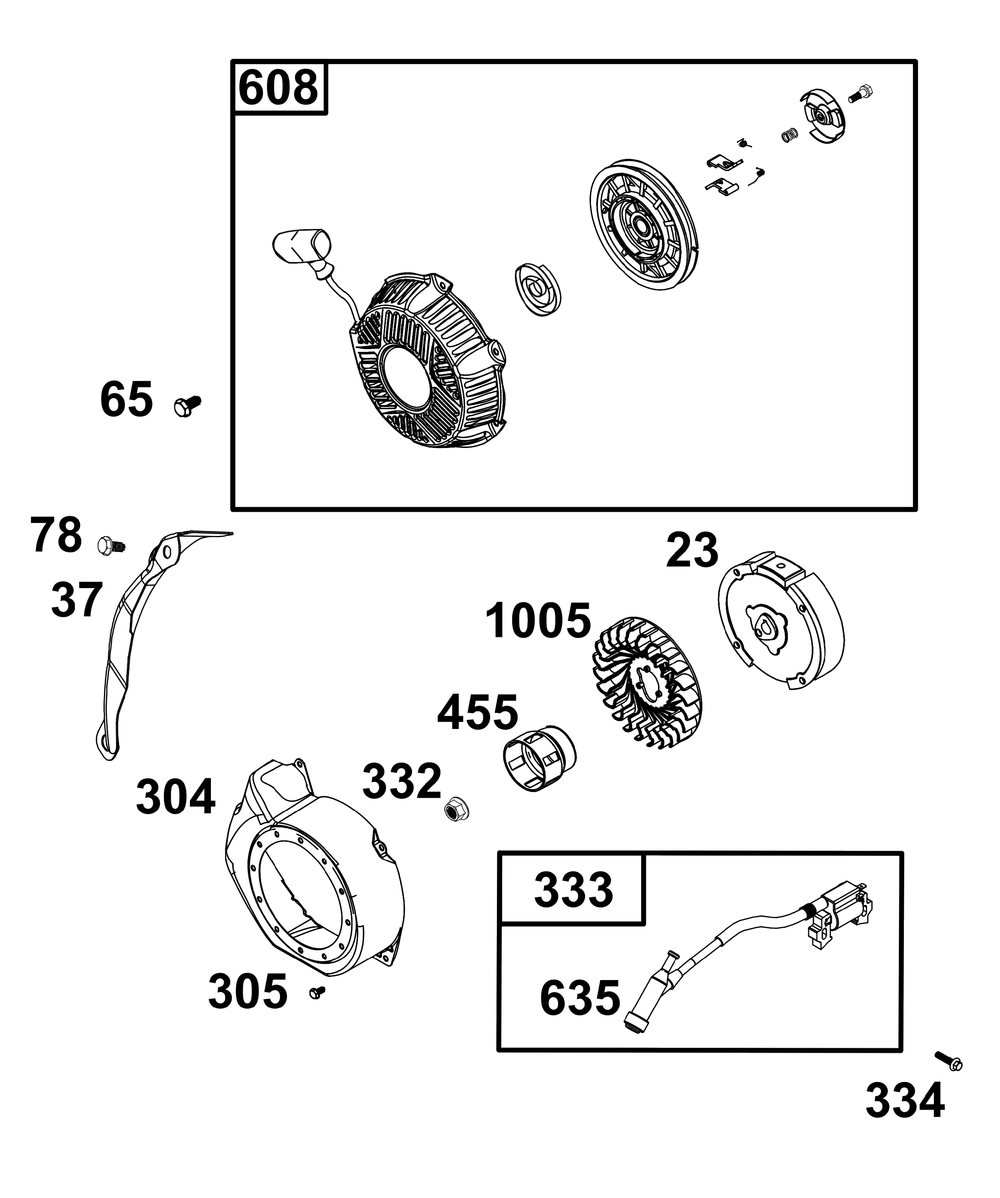 Flywheel, Ignition, And Starter Group Diagram and Parts List for 13U132-0003-G1 100000 - 19Z999 Briggs and Stratton Engine